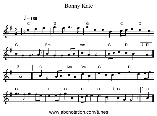 Bonny Kate - staff notation