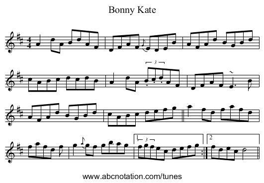 Bonny Kate - staff notation