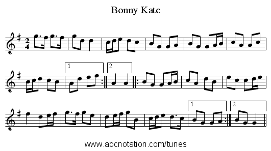 Bonny Kate - staff notation