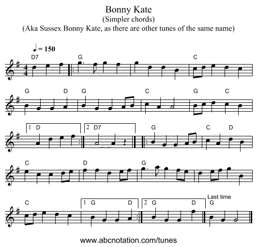 Bonny Kate - staff notation