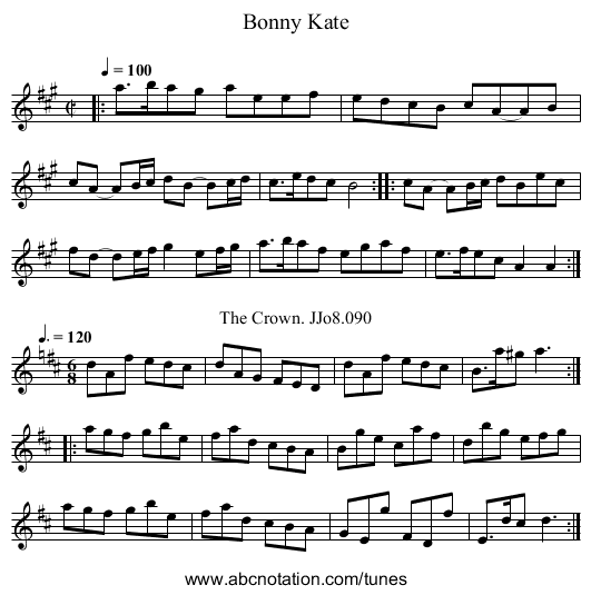 Bonny Kate - staff notation