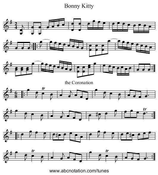 Bonny Kitty - staff notation