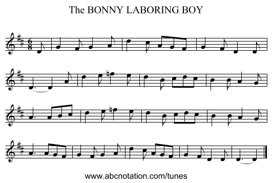 BONNY LABORING BOY, The - staff notation