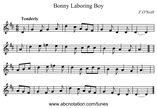 Bonny Laboring Boy - staff notation