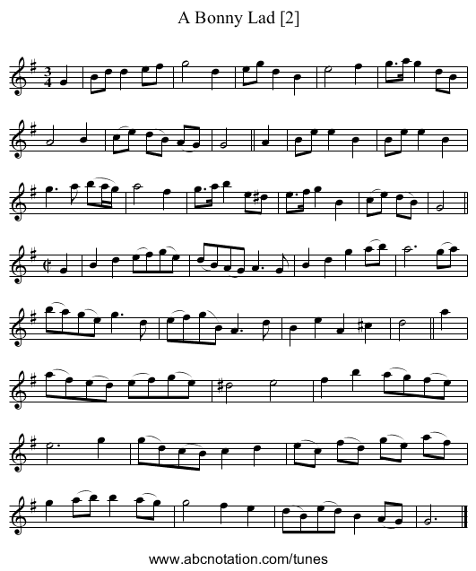 Bonny Lad [2], A - staff notation