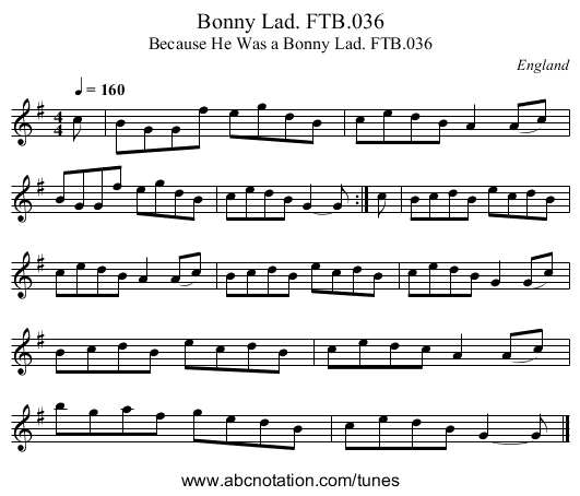 Bonny Lad. FTB.036 - staff notation