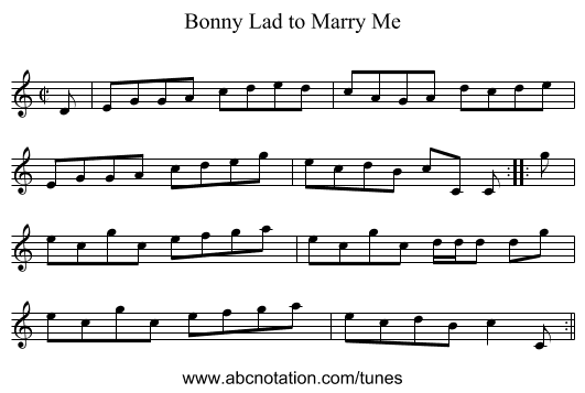 Bonny Lad to Marry Me - staff notation