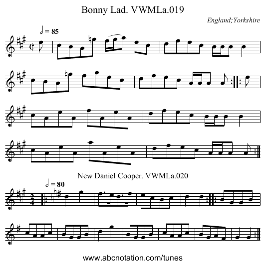Bonny Lad. VWMLa.019 - staff notation