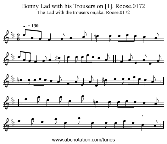 Bonny Lad with his Trousers on [1]. Roose.0172 - staff notation