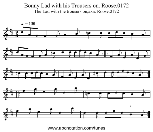 Bonny Lad with his Trousers on. Roose.0172 - staff notation