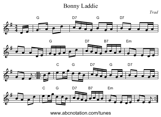 Bonny Laddie - staff notation