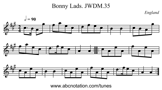 Bonny Lads. JWDM.35 - staff notation
