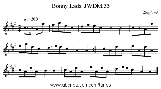 Bonny Lads. JWDM.35 - staff notation