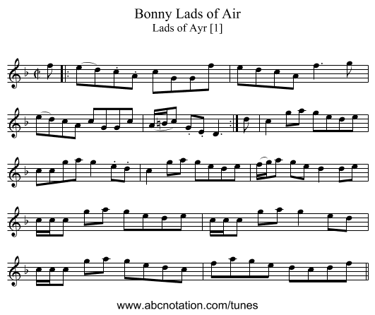 Bonny Lads of Air - staff notation