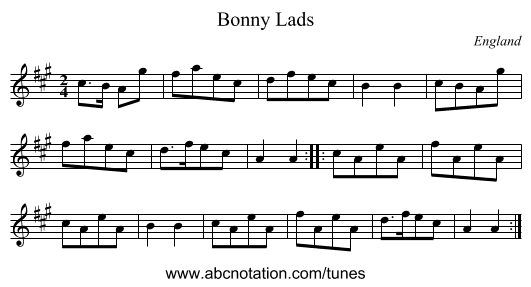Bonny Lads - staff notation