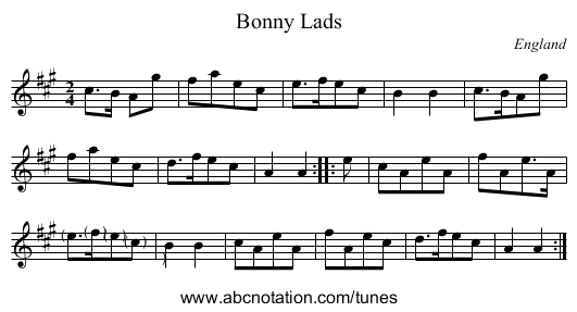 Bonny Lads - staff notation
