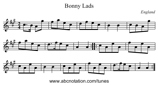 Bonny Lads - staff notation
