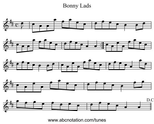 Bonny Lads - staff notation