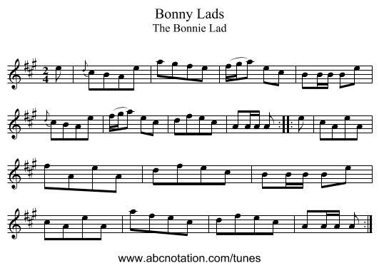 Bonny Lads - staff notation