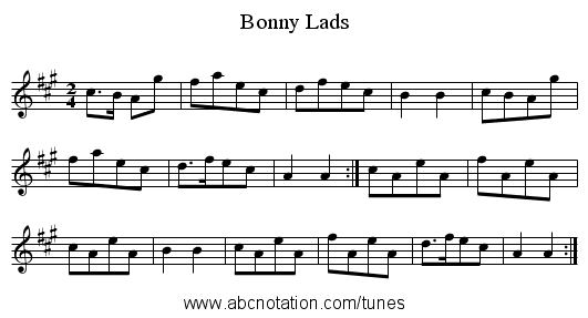 Bonny Lads - staff notation