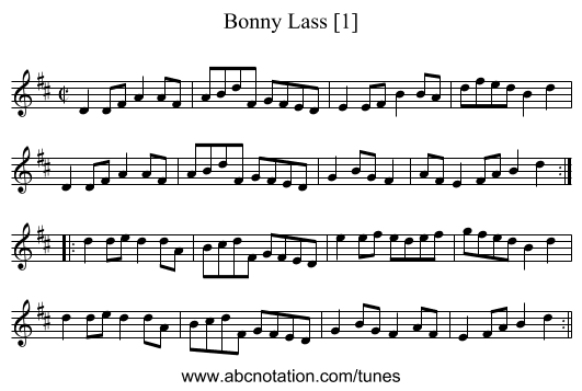 Bonny Lass [1] - staff notation