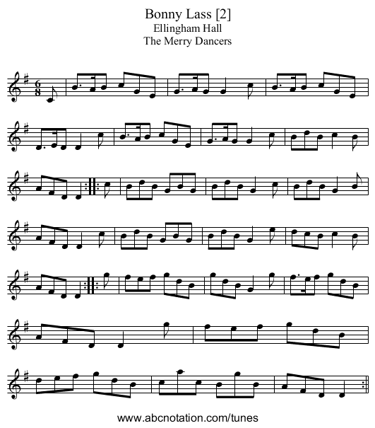 Bonny Lass [2] - staff notation