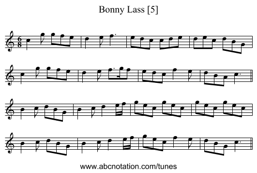 Bonny Lass [5] - staff notation