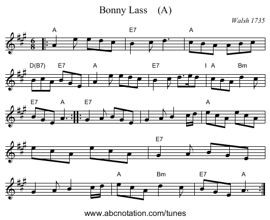 Bonny Lass    (A) - staff notation