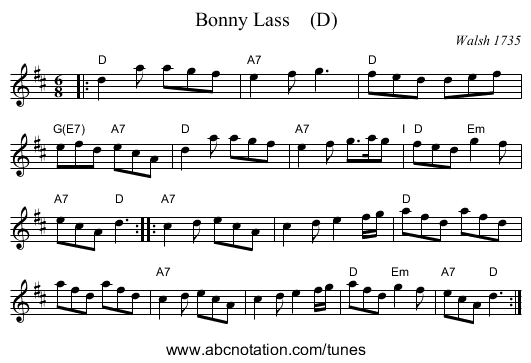 Bonny Lass    (D) - staff notation