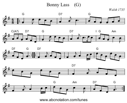 Bonny Lass    (G) - staff notation
