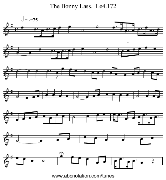 Bonny Lass.  Le4.172, The - staff notation