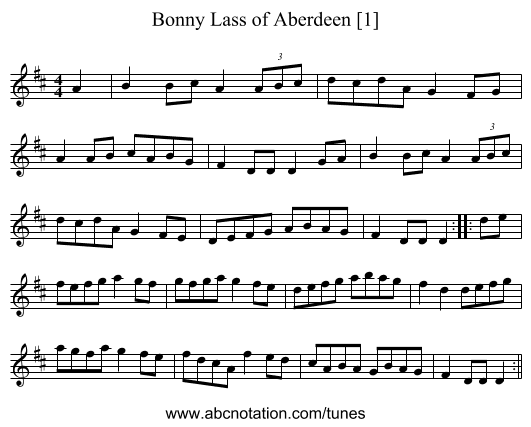 Bonny Lass of Aberdeen [1] - staff notation