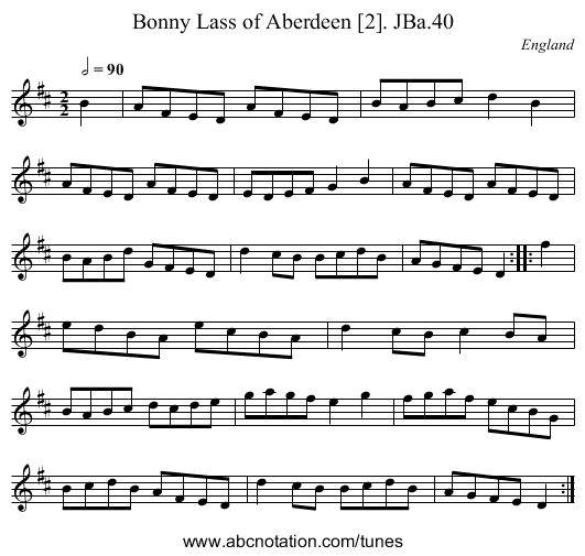 Bonny Lass of Aberdeen [2]. JBa.40 - staff notation