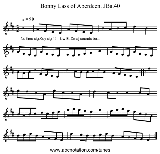 Bonny Lass of Aberdeen. JBa.40 - staff notation