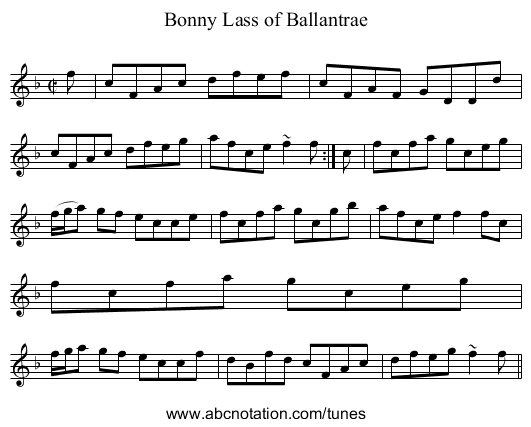 Bonny Lass of Ballantrae - staff notation