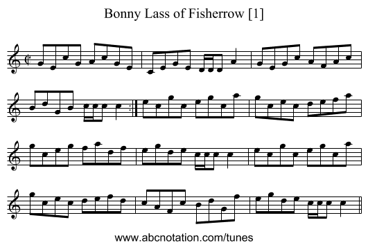 Bonny Lass of Fisherrow [1] - staff notation
