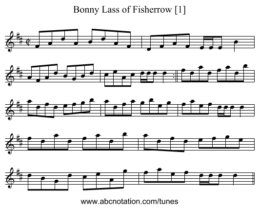 Bonny Lass of Fisherrow [1] - staff notation