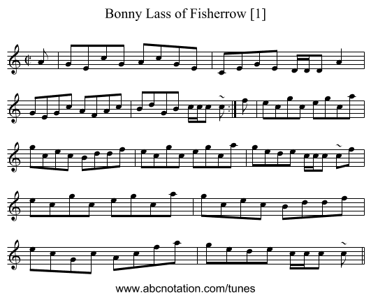Bonny Lass of Fisherrow [1] - staff notation