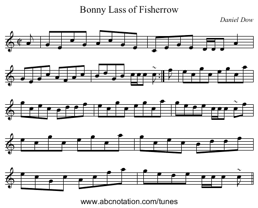 Bonny Lass of Fisherrow - staff notation