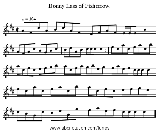 Bonny Lass of Fisherrow. - staff notation