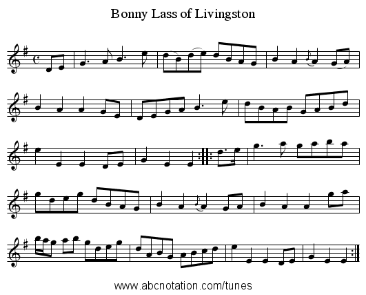 Bonny Lass of Livingston - staff notation