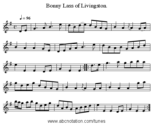 Bonny Lass of Livingston. - staff notation