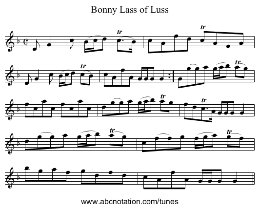 Bonny Lass of Luss - staff notation