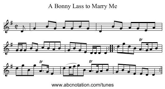 Bonny Lass to Marry Me, A - staff notation