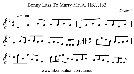 Bonny Lass To Marry Me,A. HSJJ.163 - staff notation