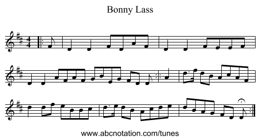 Bonny Lass - staff notation