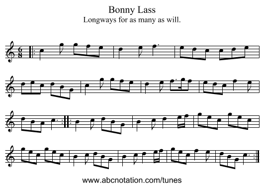 Bonny Lass - staff notation