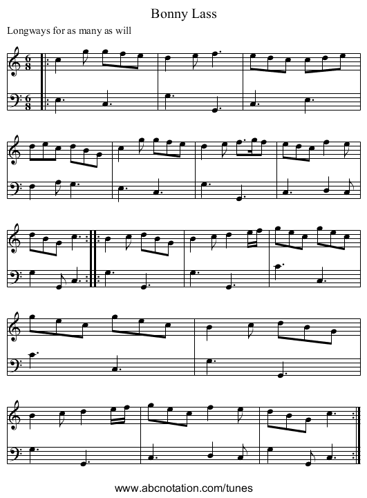 Bonny Lass - staff notation