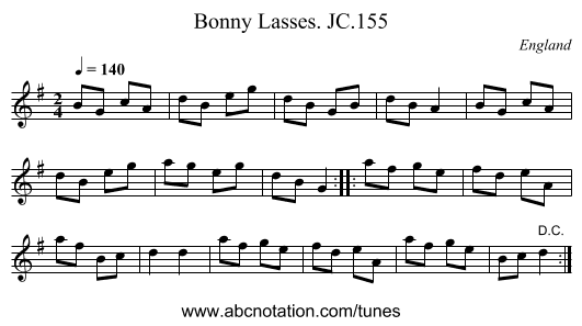 Bonny Lasses. JC.155 - staff notation