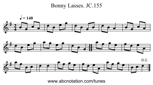 Bonny Lasses. JC.155 - staff notation